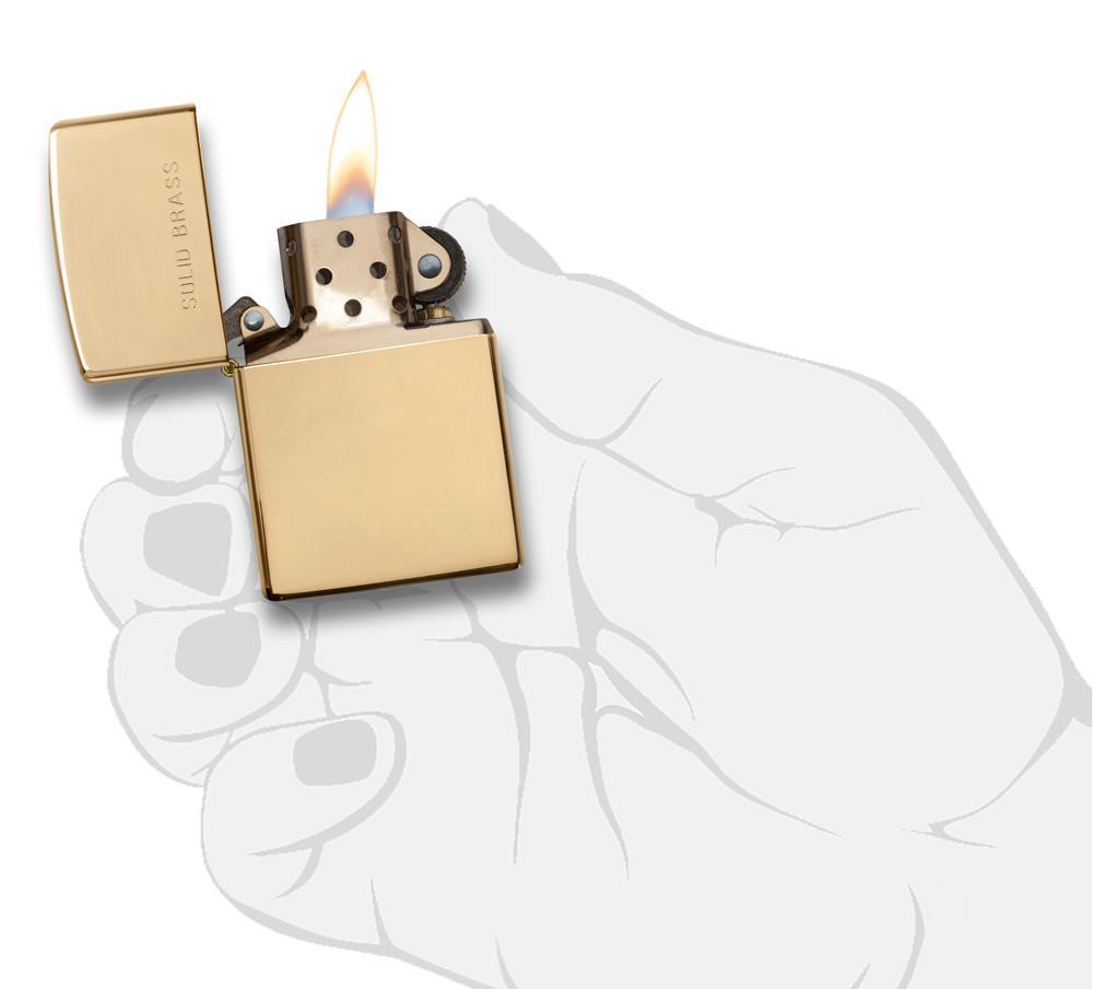 Zippo High Polish Brass with Solid Brass Engraved Pocket Lighter Zippo